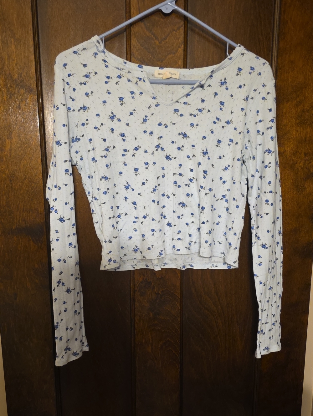 Blue Floral Long-Sleeve Women's Top